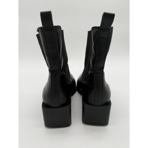 Aldo Leather Black Foal Chelsea Boot Block Square Heel Modern Minimalist 9 - Picture 4 of 7